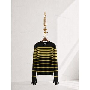 LOEWE Glove-Sleeved Striped Wool Sweater Black Yellow Mens XXL Unisex Italy